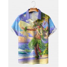 "Classic Hula" Tahiti Hula Dancer Print Short Sleeve Polo Shirt