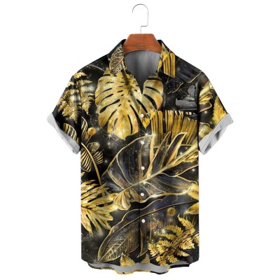 Men's Hawaiian Gold Tropical Plant Short Sleeve Shirt