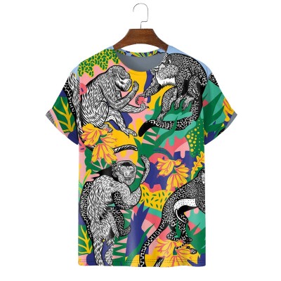 New Fashion Tropical Plant and Animal Print T-Shirt